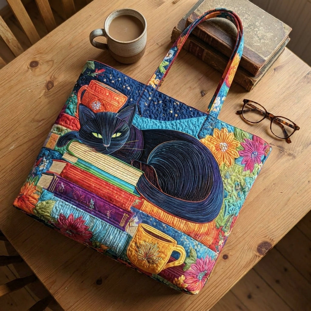 Artisan Çanta - Kitaplar ve Kupalarla Siyah Kedi