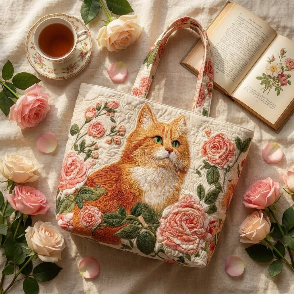 Artisan Çanta - Gül ile Turuncu Kedi