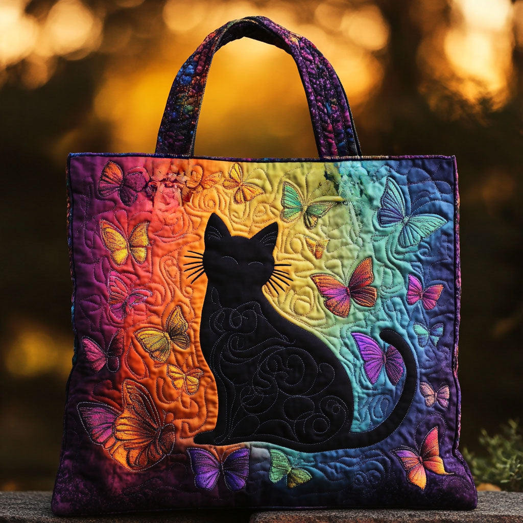 Silüet Kedi Dikişli Tote Çanta