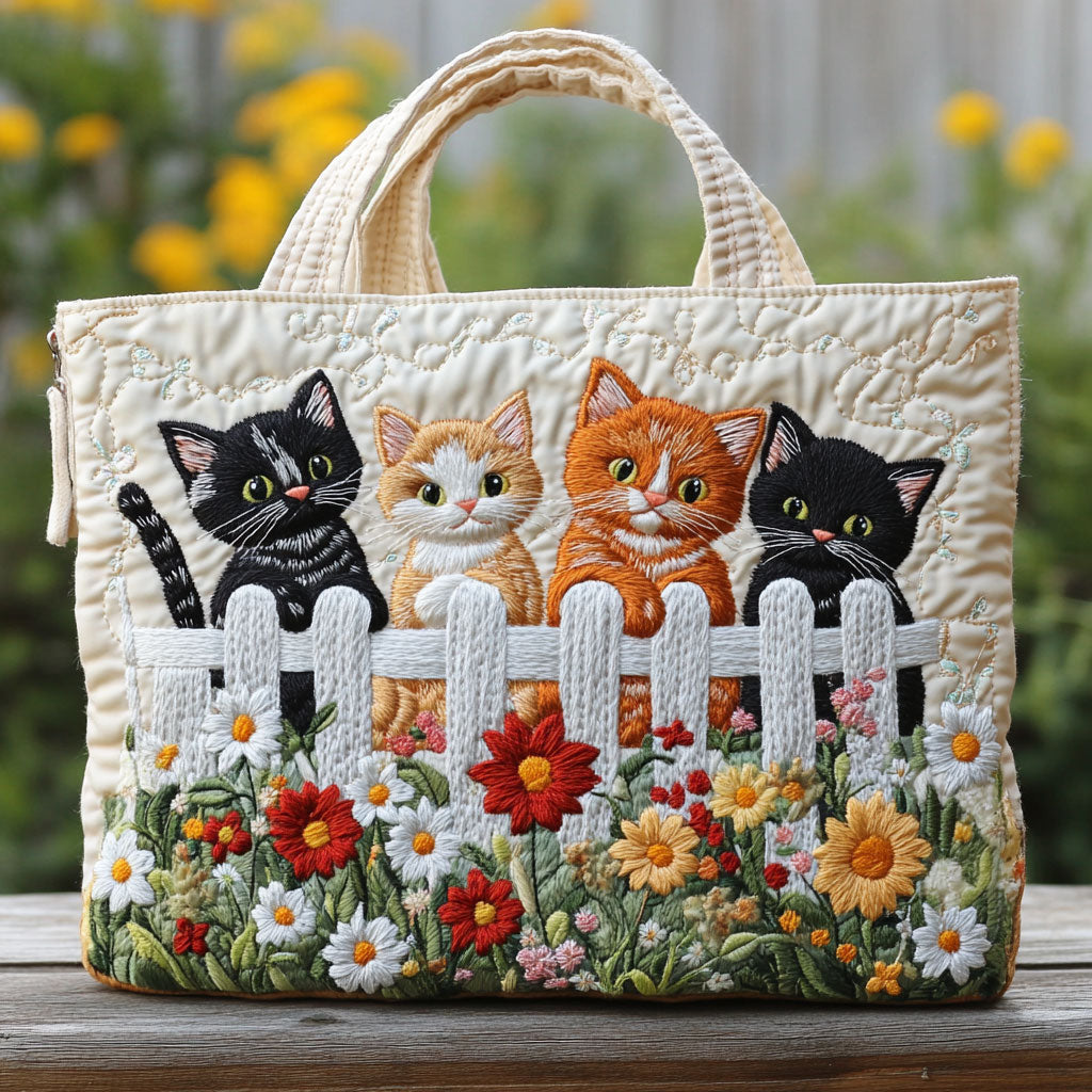 Çiçek Açan Yavru Kedi Desenli Yastıklı Tote Çanta