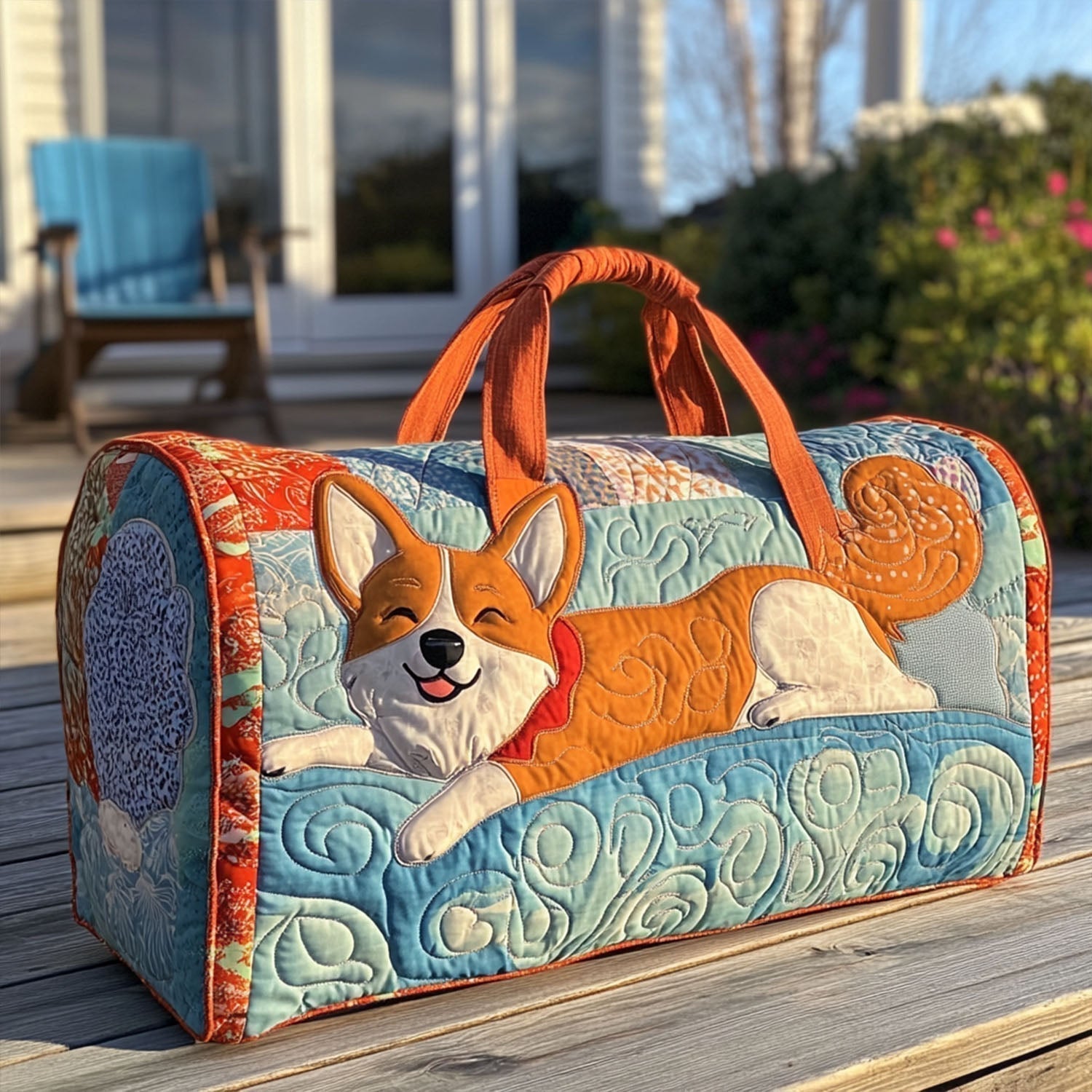 Gülen Corgi Desenli Duffle Çanta