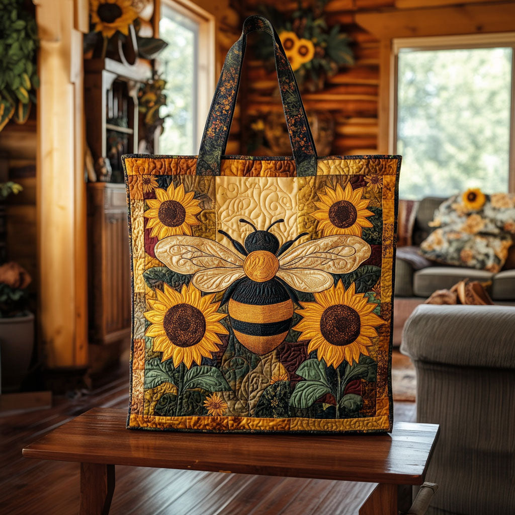 Vintage Ayçiçeği Arı Desenli Yastıklı Tote Çanta