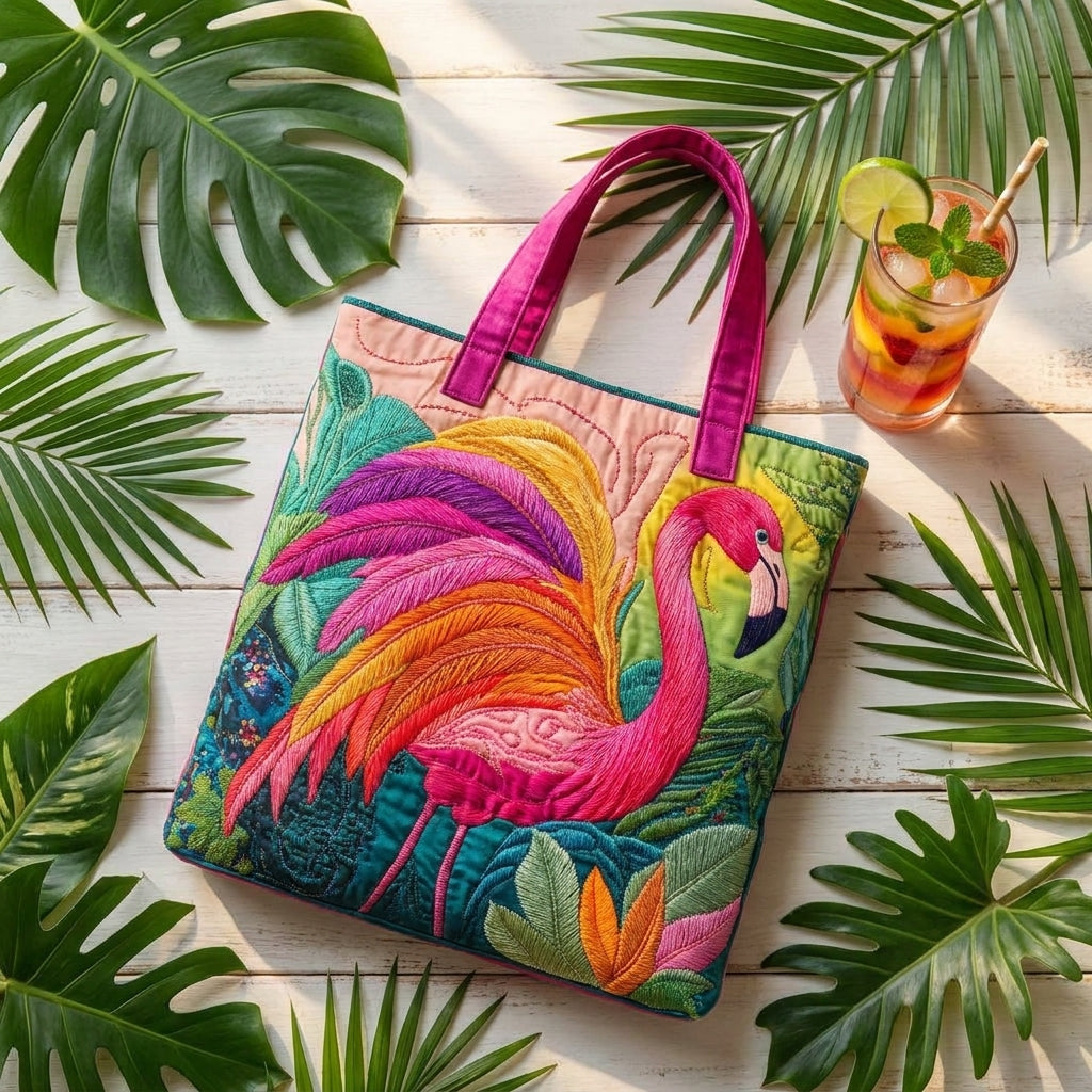 Yastıklı Tote Çanta - Gökkuşağı Flamingosu