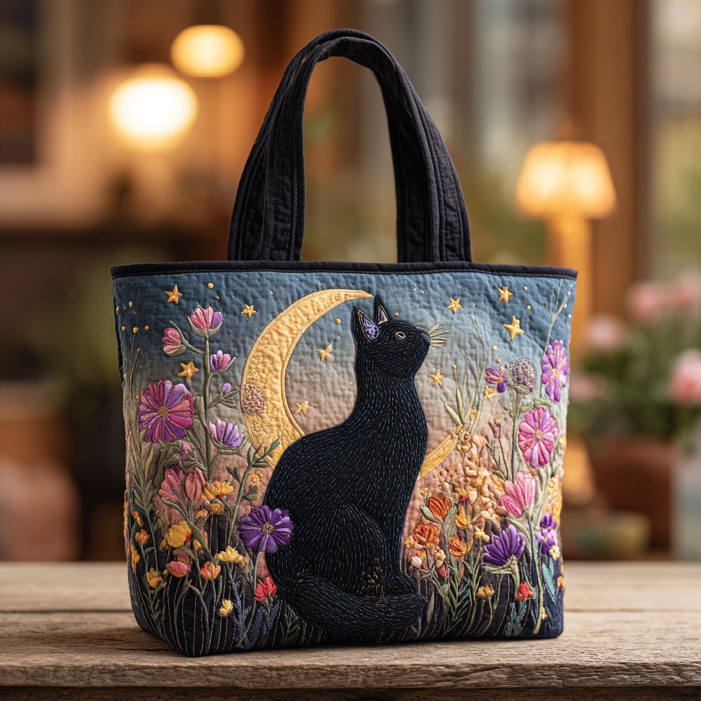 Çiçekli Gece Kedi Yastıklı Tote Çanta