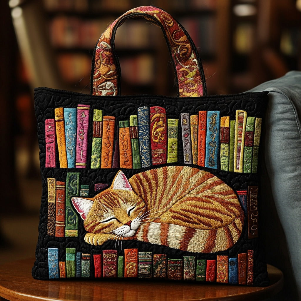 Uyuyan Kedi ve Kitaplar Yastıklı Tote Çanta