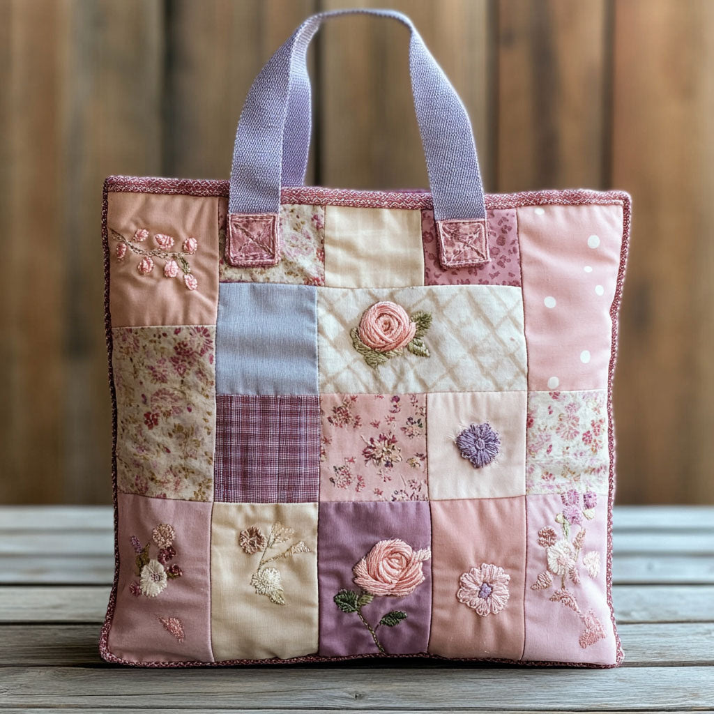Vintage Gül Patchwork Yastıklı Tote Çanta