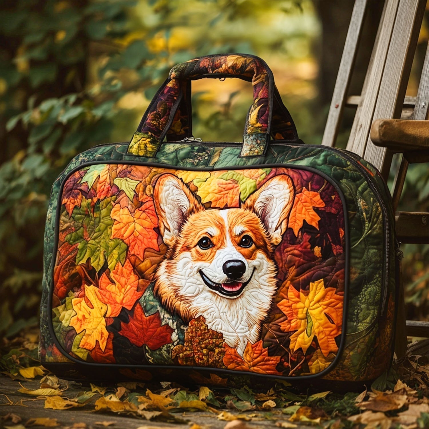 Sıcak Sonbahar Corgi Kapitone Seyahat Çantası