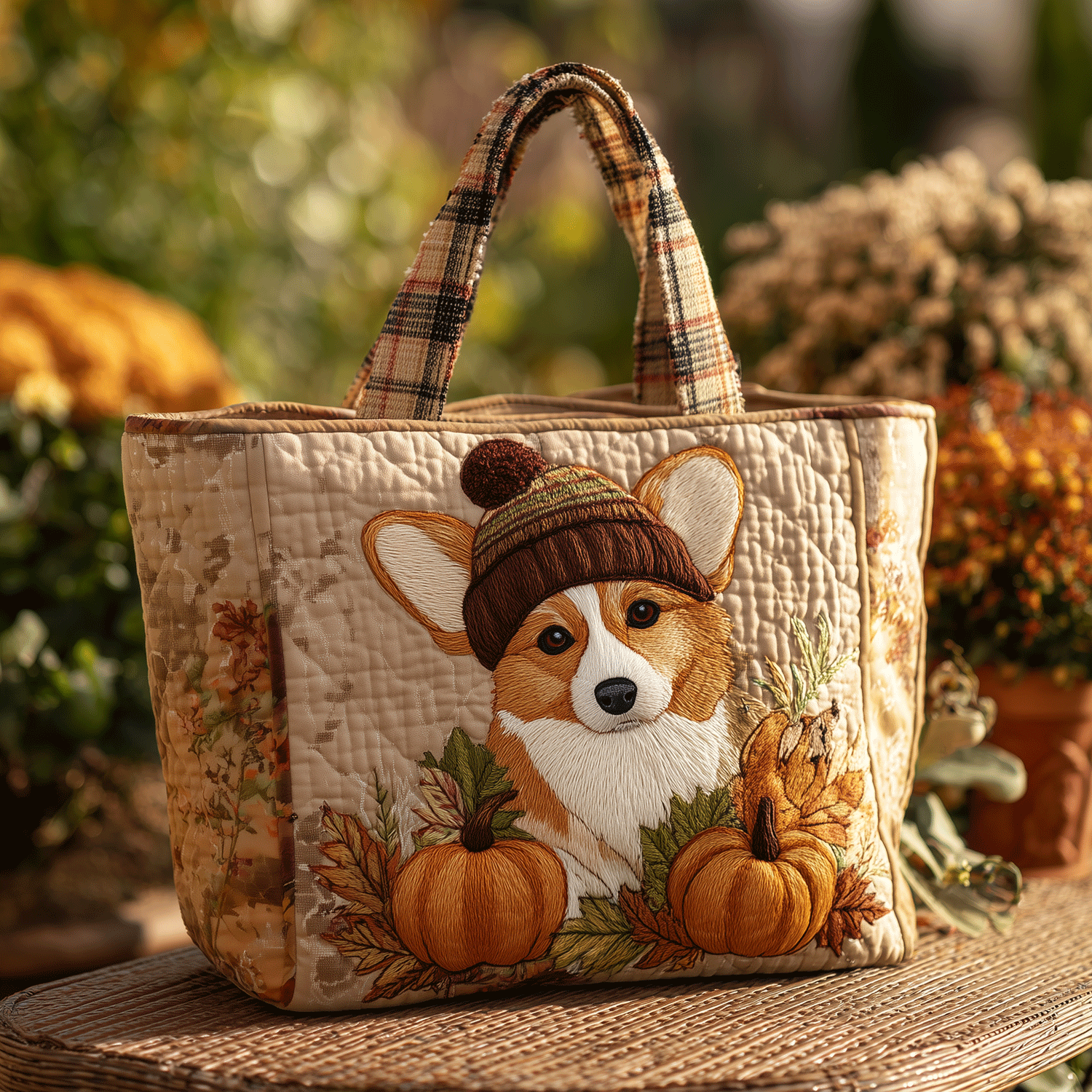 Priecīga Corgi Quilted Soma