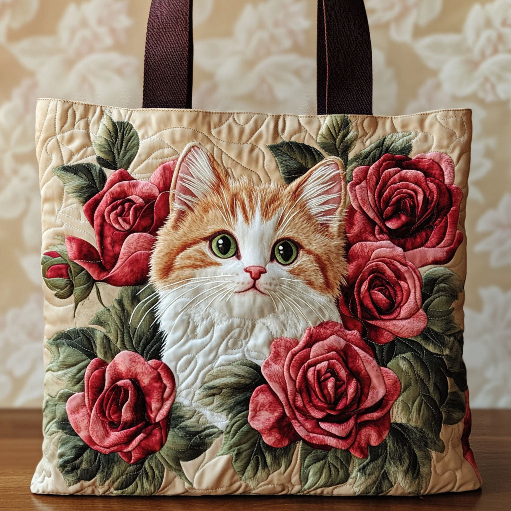 Çiçek Desenli Kedi Yastıklı Tote Çanta